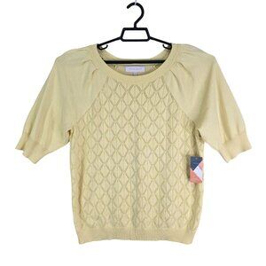 Womens Yellow Ally Mae Knit Blouse Top Round Neck Puff Sleeve Size XL